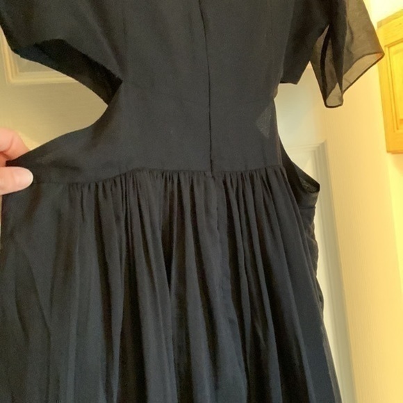 EUC Morgane Le Fay black silk cut out waist gathered dress - Picture 5 of 8